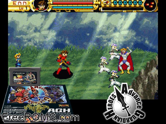 Advance Guardian Heroes (Japan) Gameboy Advance game showing 3D box cover and gameplay screenshot