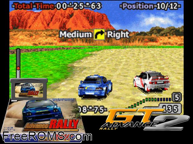 Advance Rally (Japan) Gameboy Advance game showing 3D box cover and gameplay screenshot