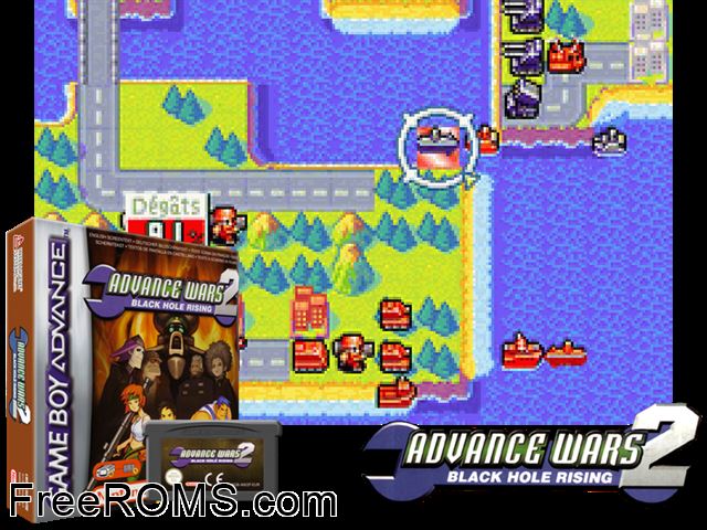Advance Wars 2 Black Hole Rising Gameboy Advance game showing 3D box cover and gameplay screenshot