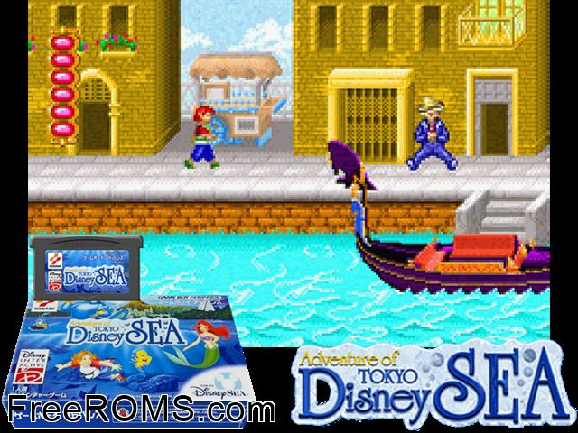 Adventure Of Tokyo Disney Sea (Japan) Gameboy Advance game showing 3D box cover and gameplay screenshot