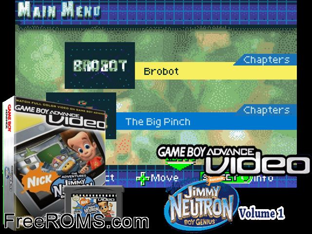 Adventures Of Jimmy Neutron Boy Genius, The - Volume 1 (Video) Gameboy Advance game showing 3D box cover and gameplay screenshot