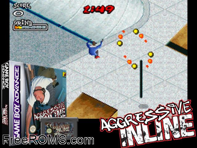 Aggressive Inline Gameboy Advance game showing 3D box cover and gameplay screenshot