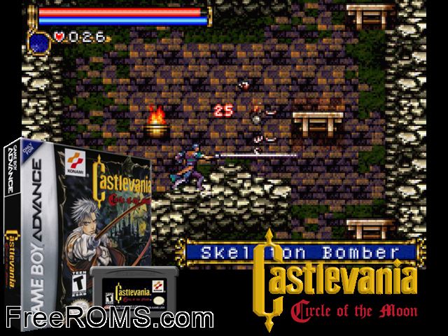 Akumajou Dracula - Circle Of The Moon (China) Gameboy Advance game showing 3D box cover and gameplay screenshot