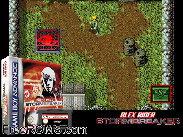 Alex Rider - Stormbreaker Gameboy Advance game showing 3D box cover and gameplay screenshot