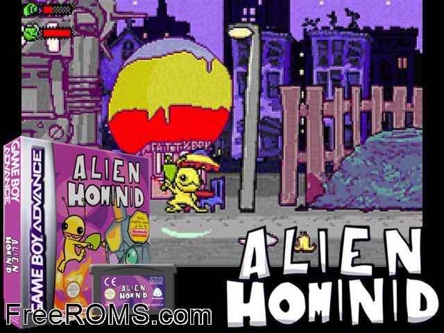Alien Hominid Gameboy Advance game showing 3D box cover and gameplay screenshot