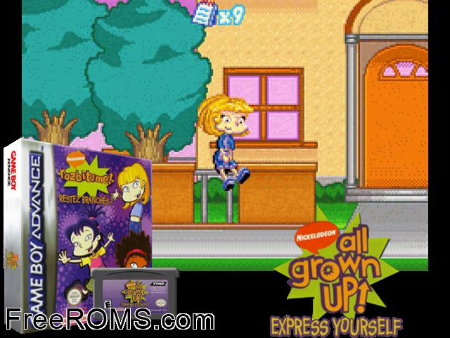 All Grown Up! - Express Yourself Gameboy Advance game showing 3D box cover and gameplay screenshot