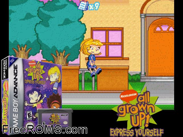 All Grown Up - Express Yourself Gameboy Advance game showing 3D box cover and gameplay screenshot