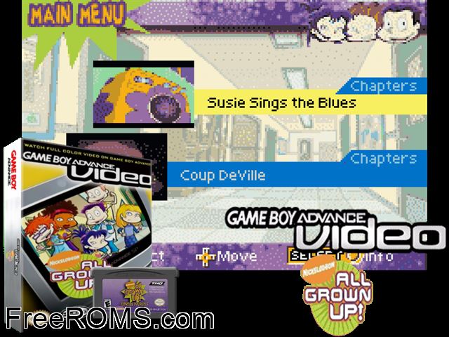 All Grown Up - Volume 1 (Video) Gameboy Advance game showing 3D box cover and gameplay screenshot