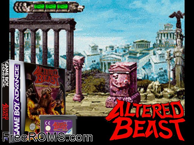 Altered Beast - Guardian Of The Realms Gameboy Advance game showing 3D box cover and gameplay screenshot