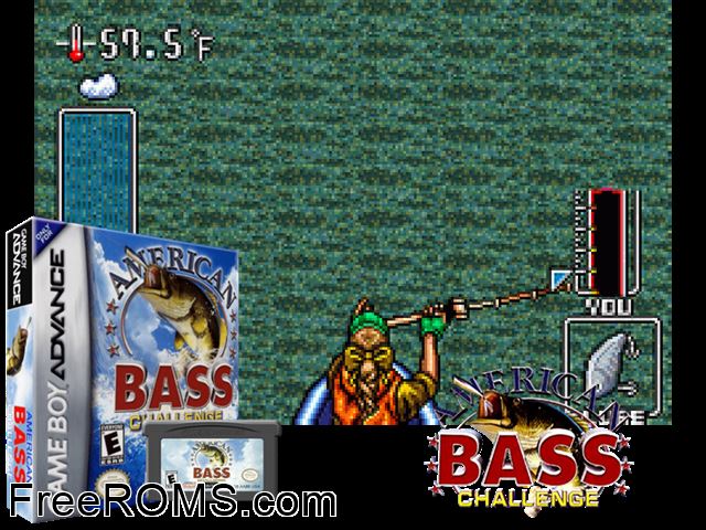 American Bass Challenge Gameboy Advance game showing 3D box cover and gameplay screenshot