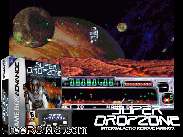 Archer Maclean's Super Dropzone Gameboy Advance game showing 3D box cover and gameplay screenshot