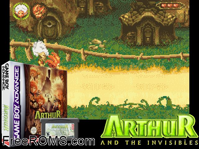Arthur And The Invisibles(Rising Sun) Gameboy Advance game showing 3D box cover and gameplay screenshot