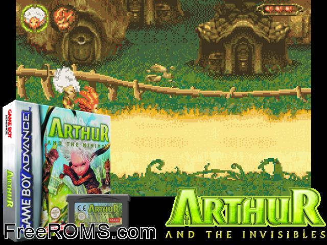 Arthur And The Minimoys Gameboy Advance game showing 3D box cover and gameplay screenshot