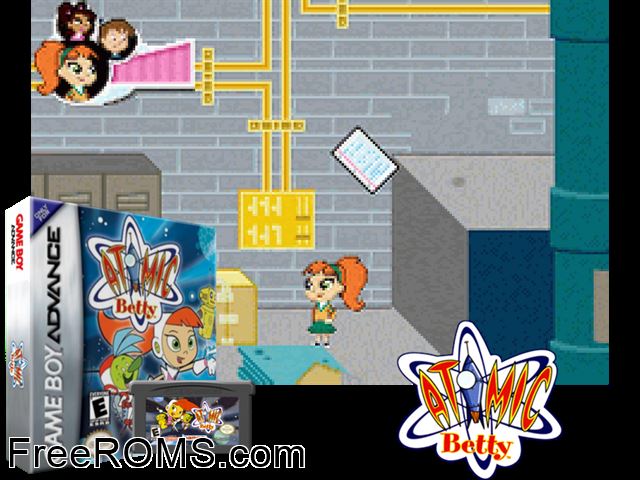 Atomic Betty Gameboy Advance game showing 3D box cover and gameplay screenshot