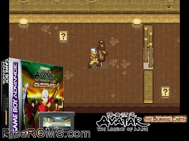 Avatar - The Legend Of Aang - The Burning Earth Gameboy Advance game showing 3D box cover and gameplay screenshot