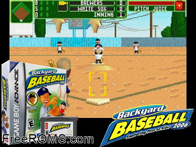 Backyard Baseball 2006 Gameboy Advance game showing 3D box cover and gameplay screenshot