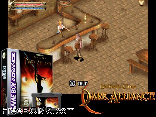 Baldur's Gate - Dark Alliance Gameboy Advance game showing 3D box cover and gameplay screenshot