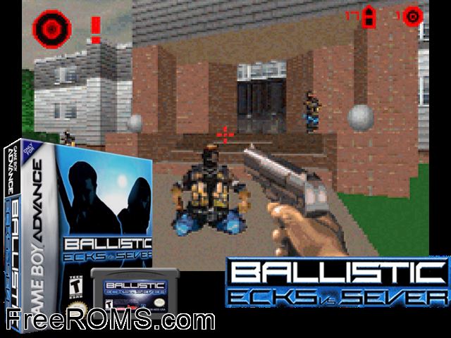 Ballistic - Ecks Vs Sever Gameboy Advance game showing 3D box cover and gameplay screenshot