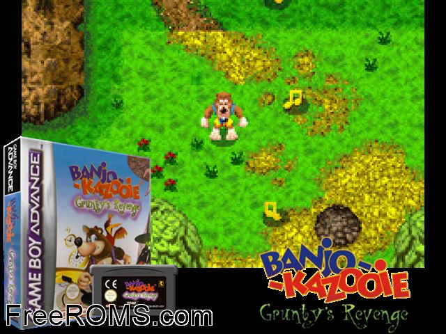 Banjo-Kazooie - Grunty's Revenge Gameboy Advance game showing 3D box cover and gameplay screenshot