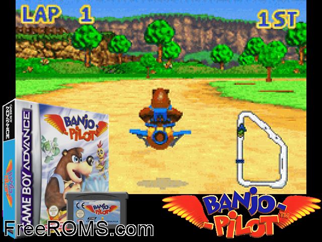 Banjo Pilot Gameboy Advance game showing 3D box cover and gameplay screenshot