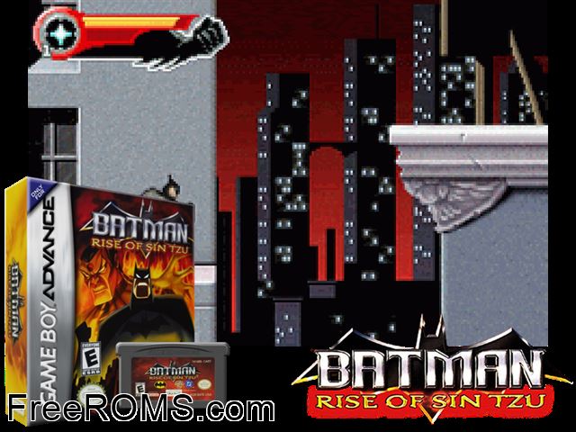 Batman - Rise Of Sin Tzu Gameboy Advance game showing 3D box cover and gameplay screenshot