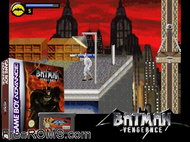 Batman - Vengeance Gameboy Advance game showing 3D box cover and gameplay screenshot