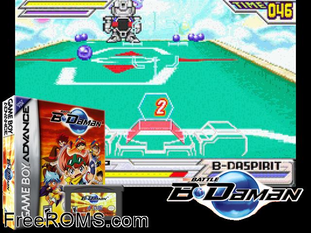Battle B-Daman Gameboy Advance game showing 3D box cover and gameplay screenshot