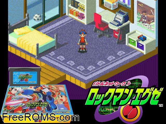 Battle Network Rockman Exe (Japan) Gameboy Advance game showing 3D box cover and gameplay screenshot