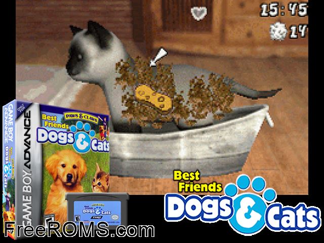 Best Friends - Dogs And Cats Gameboy Advance game showing 3D box cover and gameplay screenshot