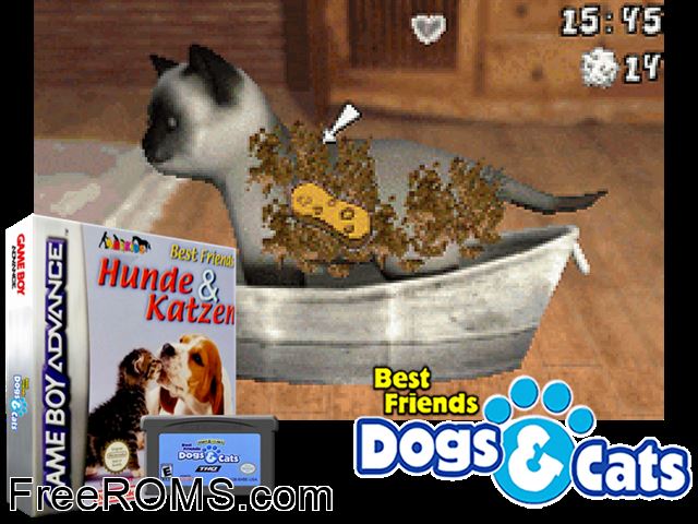 Best Friends - Hunde And Katzen Gameboy Advance game showing 3D box cover and gameplay screenshot