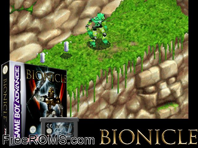Bionicle Gameboy Advance game showing 3D box cover and gameplay screenshot