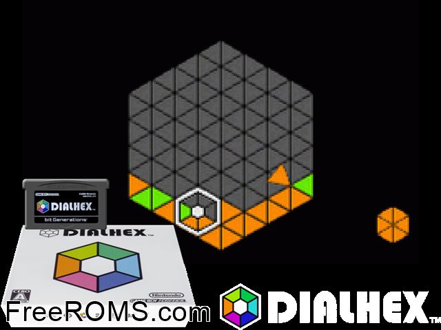 Bit Generations Dial Hex (Japan) Gameboy Advance game showing 3D box cover and gameplay screenshot
