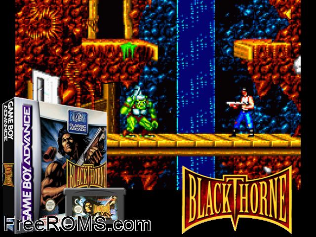 Blackthorne Gameboy Advance game showing 3D box cover and gameplay screenshot