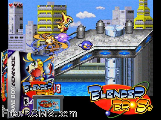 Blender Bros. Gameboy Advance game showing 3D box cover and gameplay screenshot