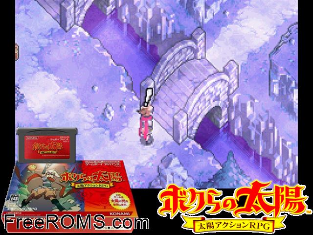 Bokura No Taiyou - Taiyou Action Rpg (Japan) Gameboy Advance game showing 3D box cover and gameplay screenshot