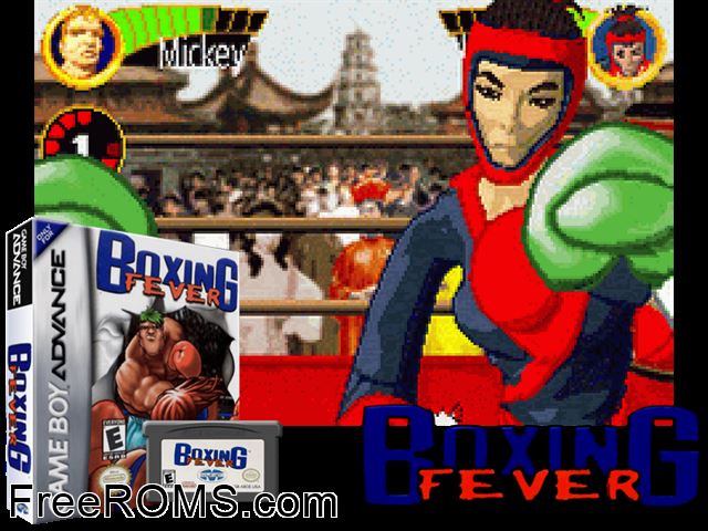 Boxing Fever Gameboy Advance game showing 3D box cover and gameplay screenshot