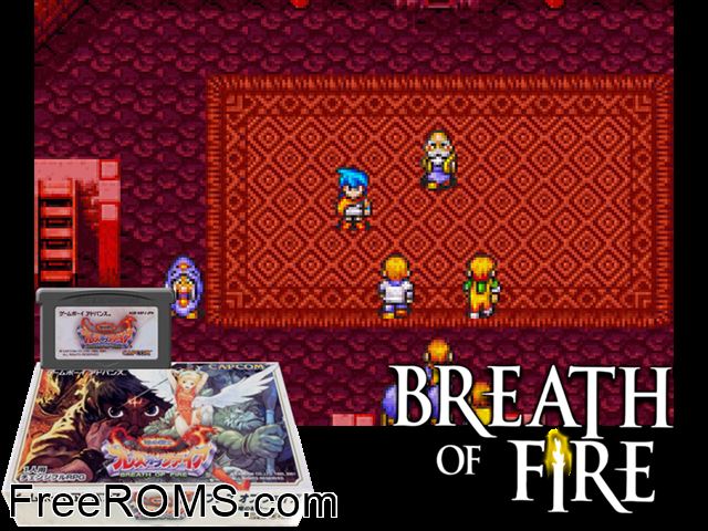 Breath Of Fire - Ryuu No Senshi (Japan) Gameboy Advance game showing 3D box cover and gameplay screenshot