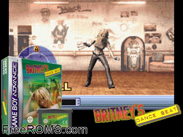 Britney's Dance Beat (Eng-Fre) Gameboy Advance game showing 3D box cover and gameplay screenshot