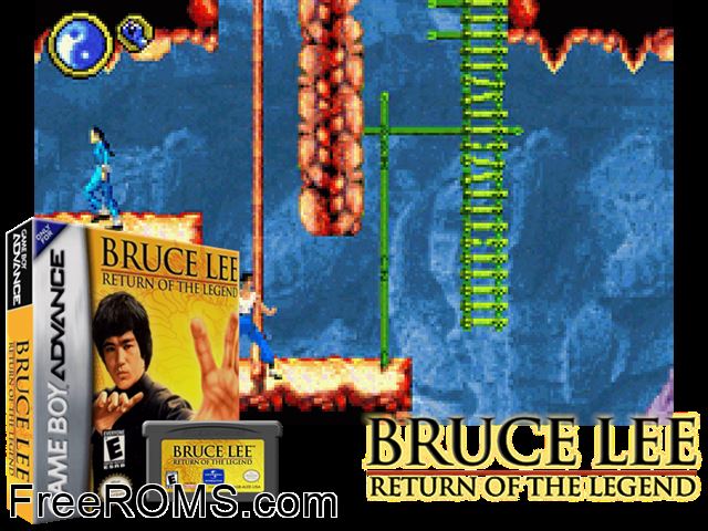 Bruce Lee - Return Of The Legend Gameboy Advance game showing 3D box cover and gameplay screenshot
