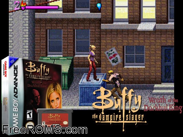 Buffy The Vampire Slayer - Wrath Of The Darkhul King Gameboy Advance game showing 3D box cover and gameplay screenshot