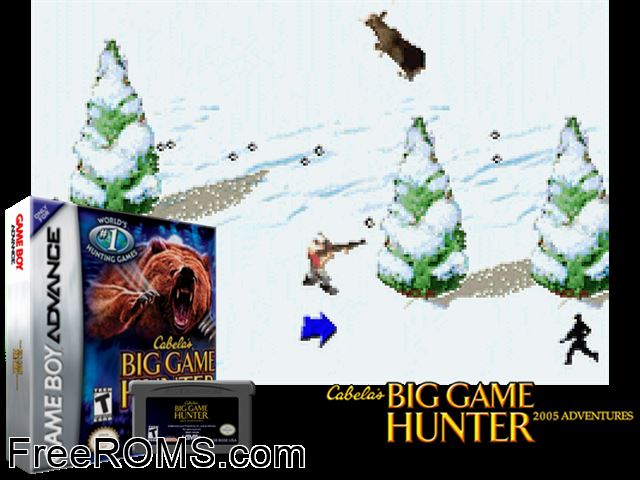Cabela's Big Game Hunter - 2005 Adventures Gameboy Advance game showing 3D box cover and gameplay screenshot