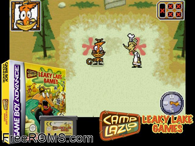 Camp Lazlo - Leaky Lake Games Gameboy Advance game showing 3D box cover and gameplay screenshot