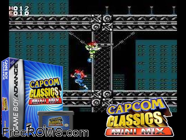 Capcom Classics Mini Mix Gameboy Advance game showing 3D box cover and gameplay screenshot