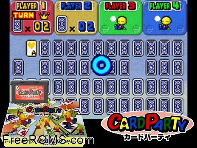 Card Party (Japan) Gameboy Advance game showing 3D box cover and gameplay screenshot