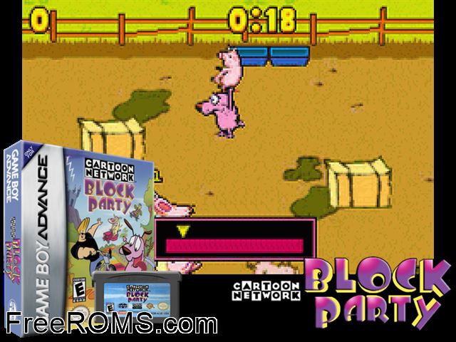 Cartoon Network Block Party Gameboy Advance game showing 3D box cover and gameplay screenshot