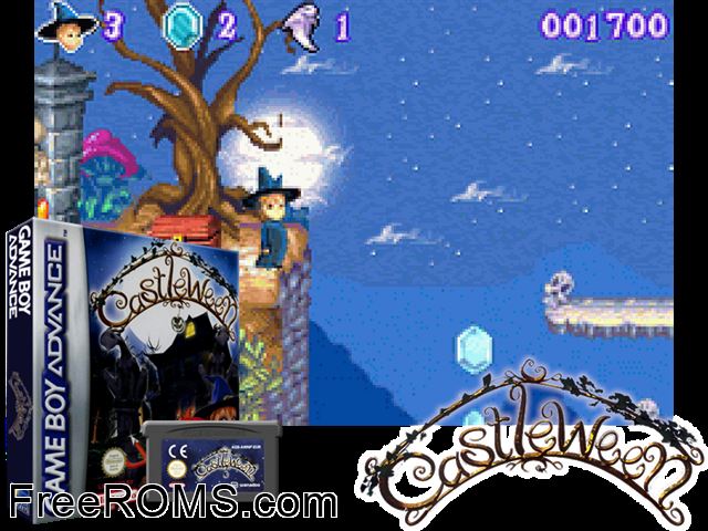 Castleween Gameboy Advance game showing 3D box cover and gameplay screenshot