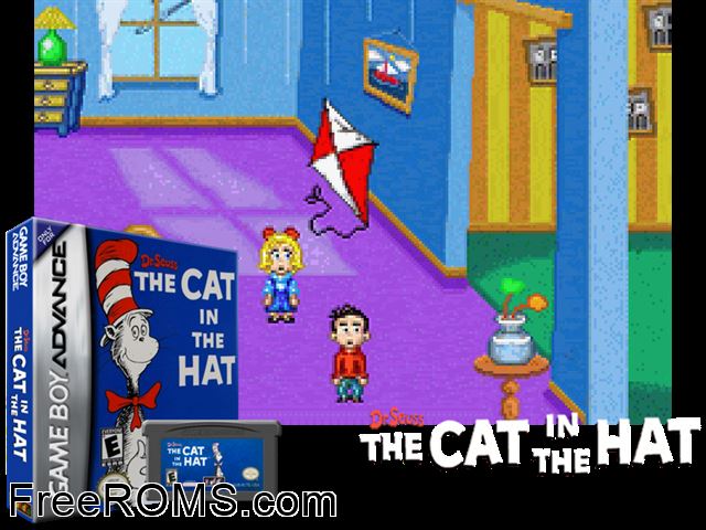 Cat In The Hat By Dr. Seuss, The Gameboy Advance game showing 3D box cover and gameplay screenshot