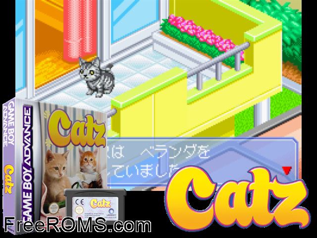 Catz Gameboy Advance game showing 3D box cover and gameplay screenshot