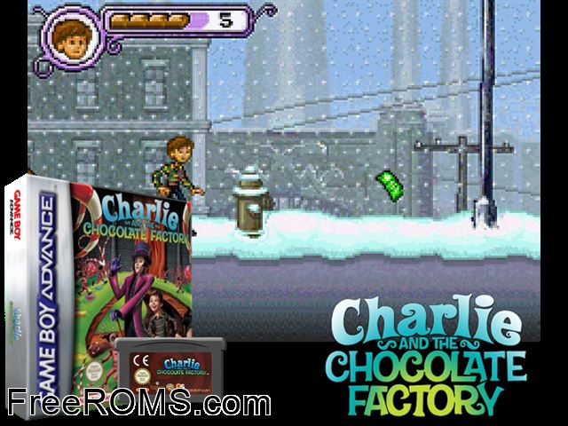 Charlie And The Chocolate Factory Gameboy Advance game showing 3D box cover and gameplay screenshot
