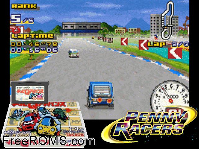 Choro Q Advance (Japan) Gameboy Advance game showing 3D box cover and gameplay screenshot